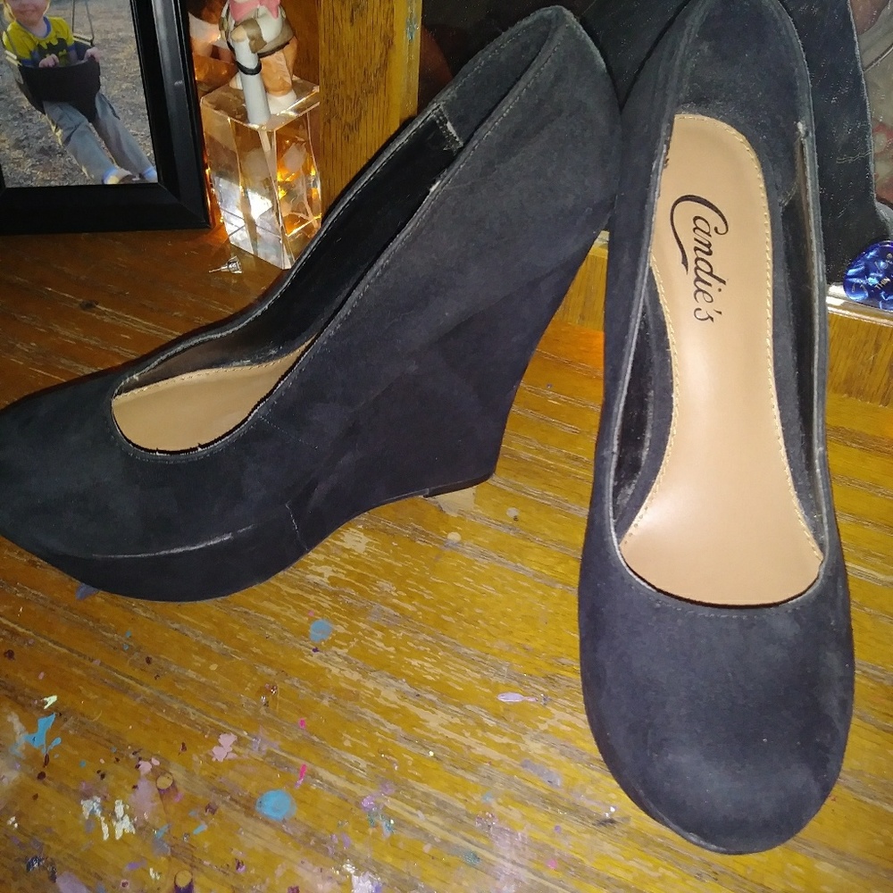 Candies Black heeled wedges size 8
